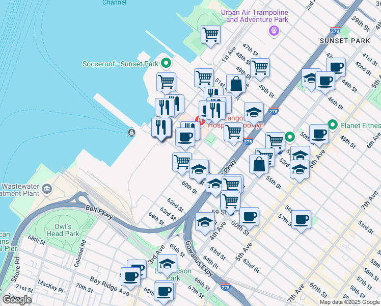 map of restaurants, bars, coffee shops, grocery stores, and more near 5718 2nd Avenue in Brooklyn
