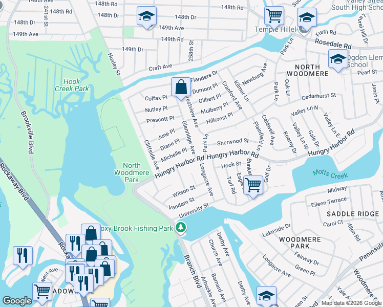 map of restaurants, bars, coffee shops, grocery stores, and more near 834 Glenridge Avenue in Valley Stream