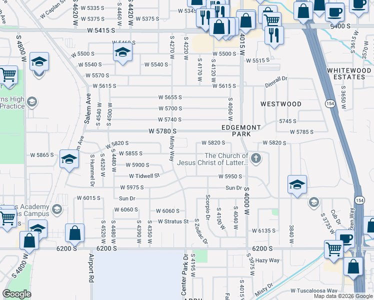 map of restaurants, bars, coffee shops, grocery stores, and more near 4220 West 5855 South in Salt Lake City