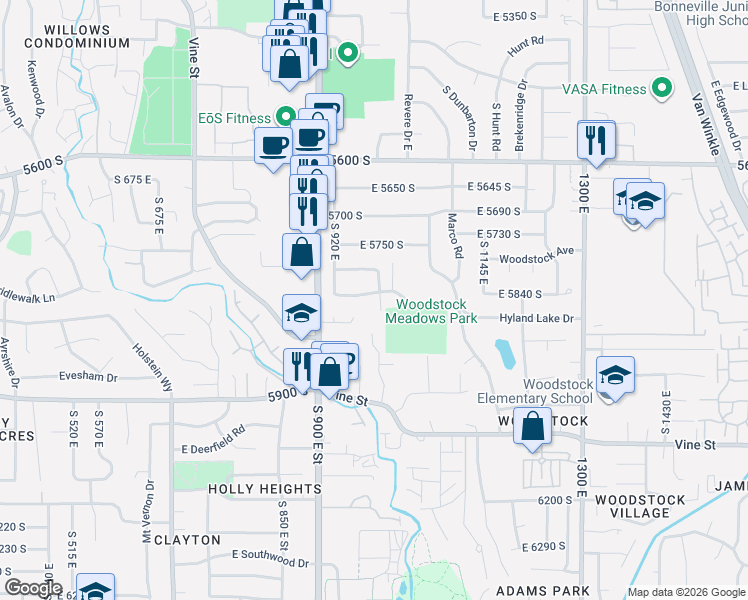 map of restaurants, bars, coffee shops, grocery stores, and more near 976 Hyland Lake Drive in Murray