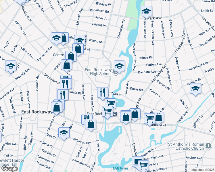 map of restaurants, bars, coffee shops, grocery stores, and more near 462 Ocean Avenue in East Rockaway