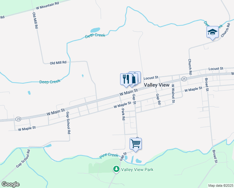 map of restaurants, bars, coffee shops, grocery stores, and more near 1308 West Main Street in Valley View