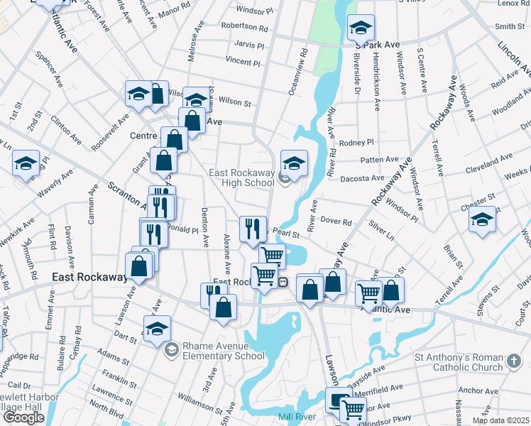 map of restaurants, bars, coffee shops, grocery stores, and more near 462 Ocean Avenue in East Rockaway