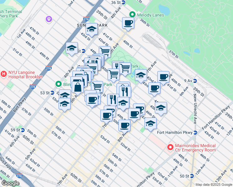 map of restaurants, bars, coffee shops, grocery stores, and more near 614 46th Street in Brooklyn