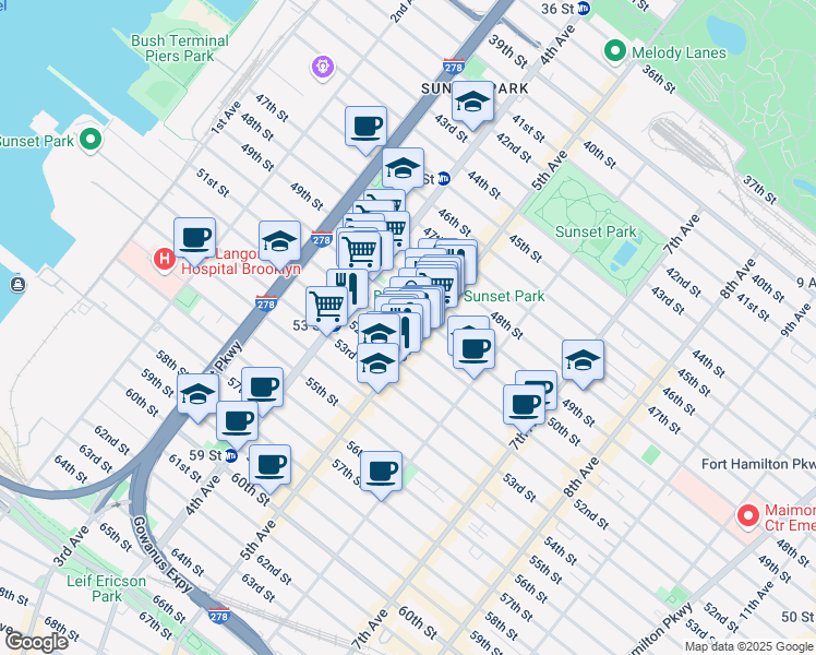 map of restaurants, bars, coffee shops, grocery stores, and more near 450 50th Street in Brooklyn