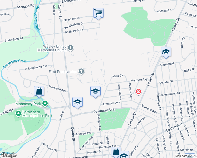 map of restaurants, bars, coffee shops, grocery stores, and more near 1-99 Kirkland Village Cir in Bethlehem