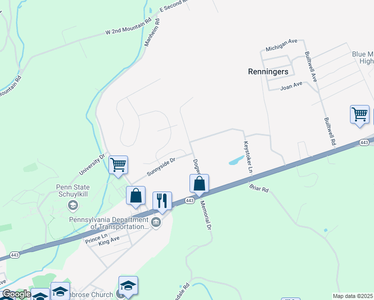 map of restaurants, bars, coffee shops, grocery stores, and more near 51 East Abby Lane in Schuylkill Haven