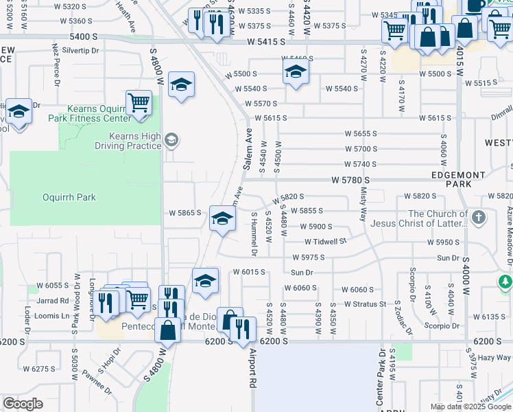 map of restaurants, bars, coffee shops, grocery stores, and more near 4546 Lander Way in Kearns
