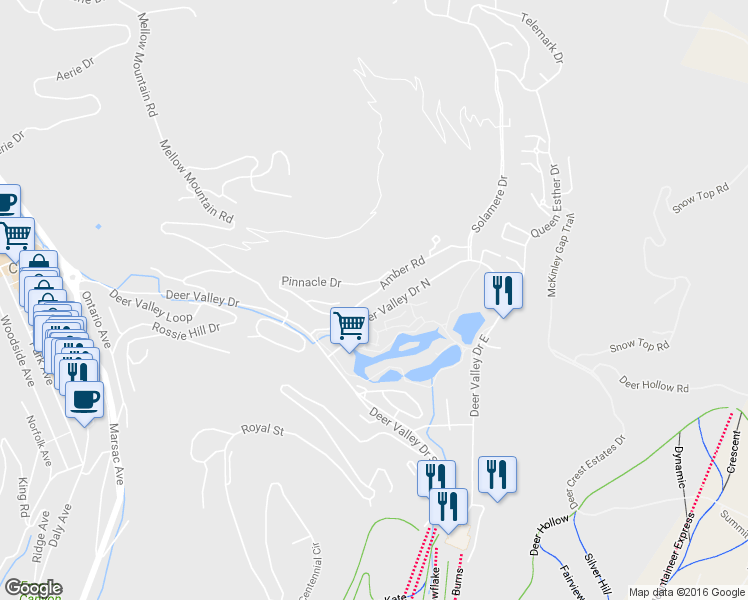 map of restaurants, bars, coffee shops, grocery stores, and more near 1428 Amber Road in Park City