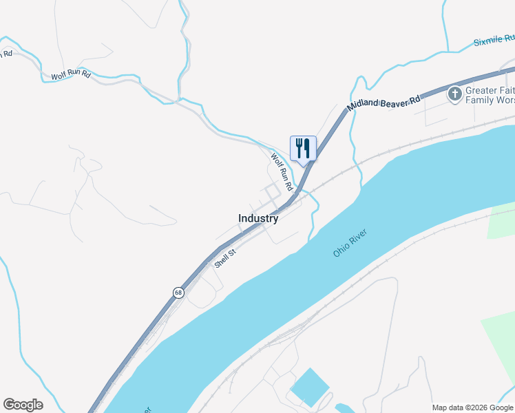 map of restaurants, bars, coffee shops, grocery stores, and more near 616 Wabash Street in Industry