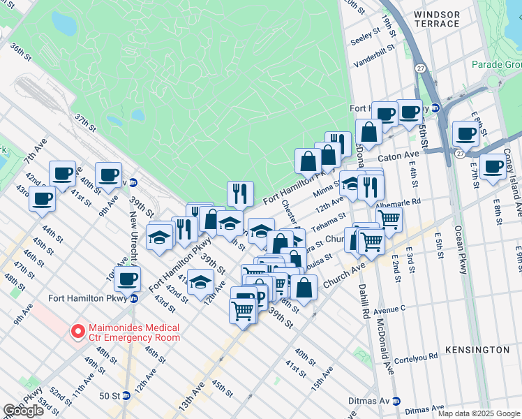 map of restaurants, bars, coffee shops, grocery stores, and more near 3461 Fort Hamilton Parkway in Brooklyn