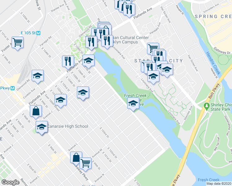 map of restaurants, bars, coffee shops, grocery stores, and more near 13057 Flatlands 3rd Street in Brooklyn