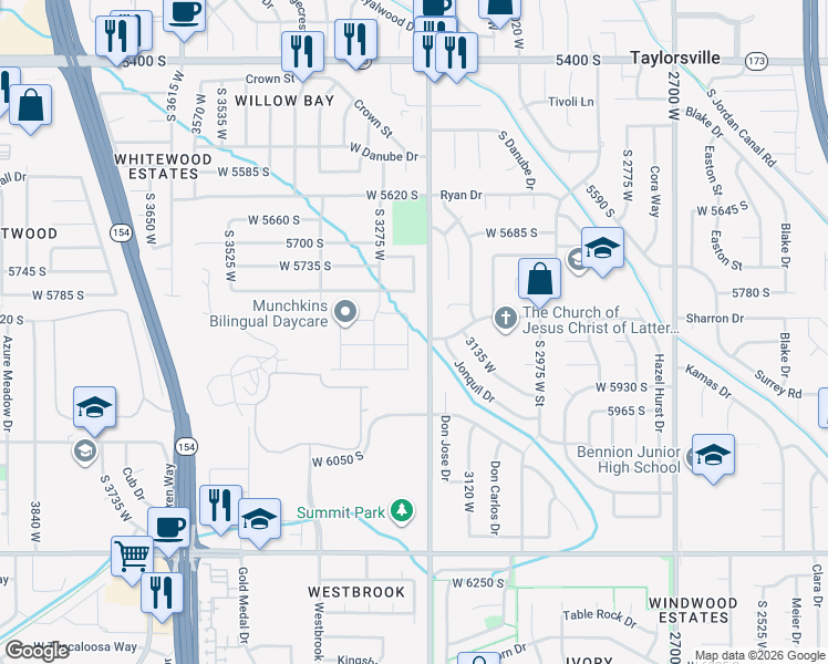 map of restaurants, bars, coffee shops, grocery stores, and more near 5843 South 3230 West in Salt Lake City