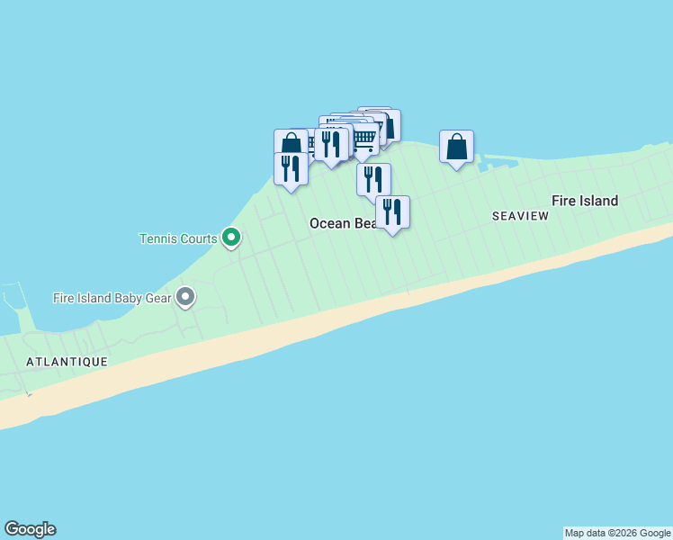 map of restaurants, bars, coffee shops, grocery stores, and more near 115 Ocean Road in Ocean Beach