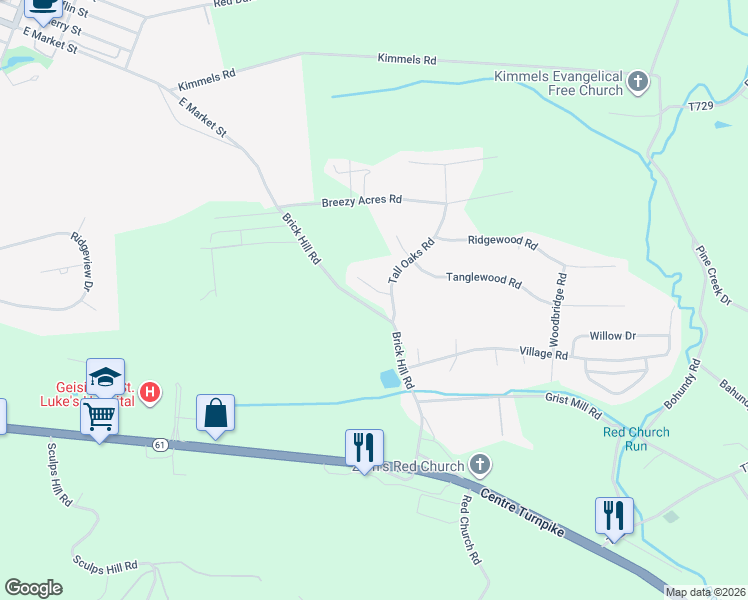 map of restaurants, bars, coffee shops, grocery stores, and more near 1754 Oak Court in Orwigsburg