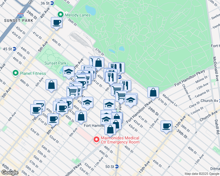 map of restaurants, bars, coffee shops, grocery stores, and more near in Brooklyn