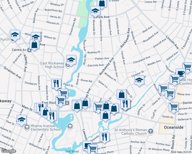 map of restaurants, bars, coffee shops, grocery stores, and more near 9 Waterview Road in Oceanside