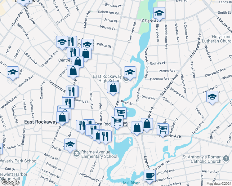 map of restaurants, bars, coffee shops, grocery stores, and more near 462 Ocean Avenue in East Rockaway