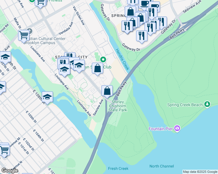 map of restaurants, bars, coffee shops, grocery stores, and more near 11325 Seaview Avenue in Brooklyn
