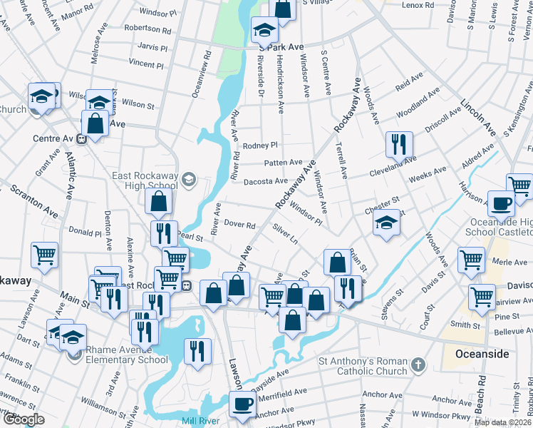 map of restaurants, bars, coffee shops, grocery stores, and more near 9 Waterview Road in Oceanside