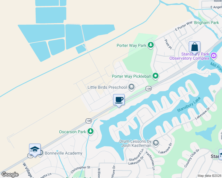 map of restaurants, bars, coffee shops, grocery stores, and more near 6405 North Appaloosa Drive in Stansbury Park