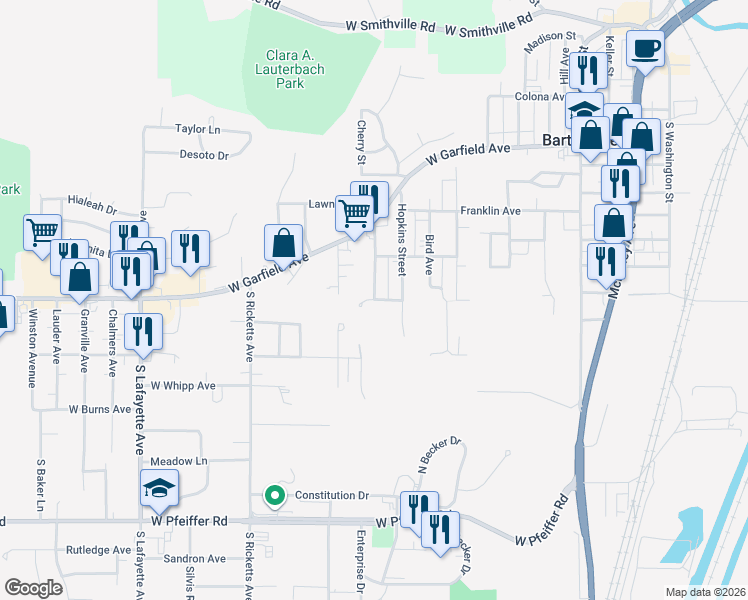 map of restaurants, bars, coffee shops, grocery stores, and more near 281 Anna Street in Bartonville