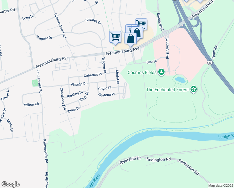 map of restaurants, bars, coffee shops, grocery stores, and more near 1747 Chateau Place in Easton