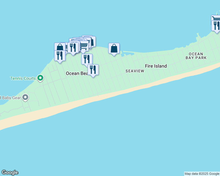 map of restaurants, bars, coffee shops, grocery stores, and more near 50 South Atlantic Street in Bay Shore