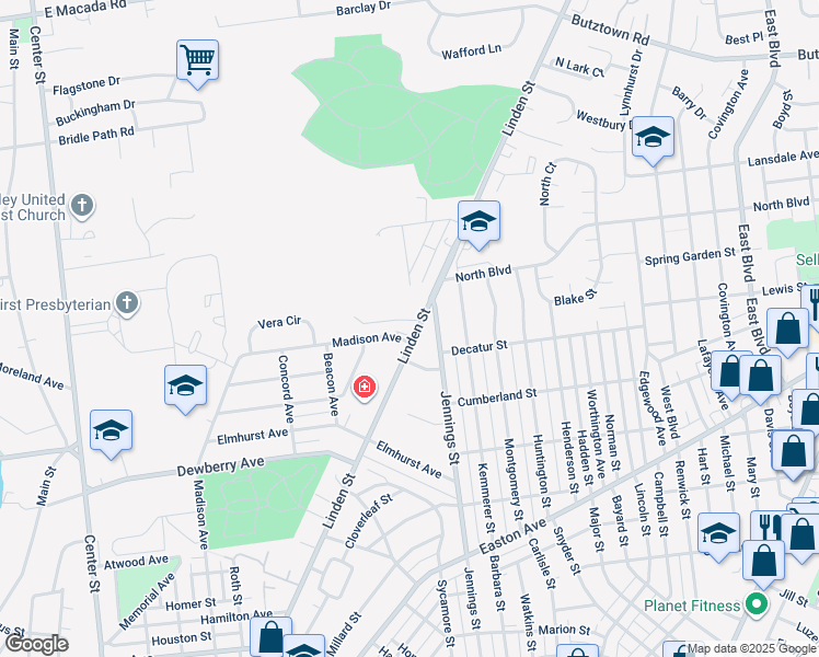 map of restaurants, bars, coffee shops, grocery stores, and more near 2781 Madison Avenue in Bethlehem