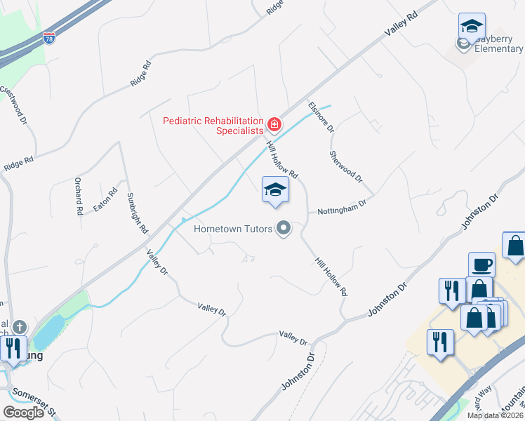 map of restaurants, bars, coffee shops, grocery stores, and more near 60 Meadowlark Road in Watchung
