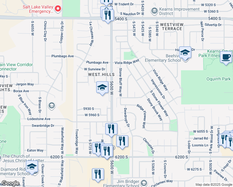 map of restaurants, bars, coffee shops, grocery stores, and more near 5565 Rock Rose Circle in Salt Lake City