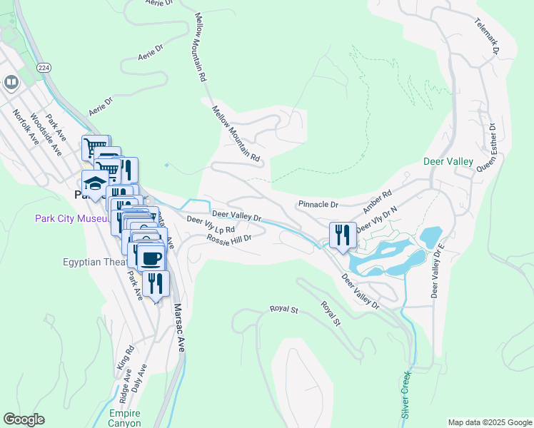 map of restaurants, bars, coffee shops, grocery stores, and more near 665 Deer Valley Drive in Park City