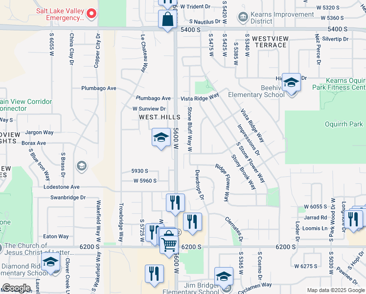 map of restaurants, bars, coffee shops, grocery stores, and more near 5565 Rock Rose Circle in Salt Lake City
