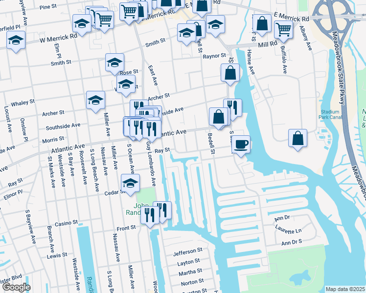 map of restaurants, bars, coffee shops, grocery stores, and more near 69 Hayes Street in Freeport