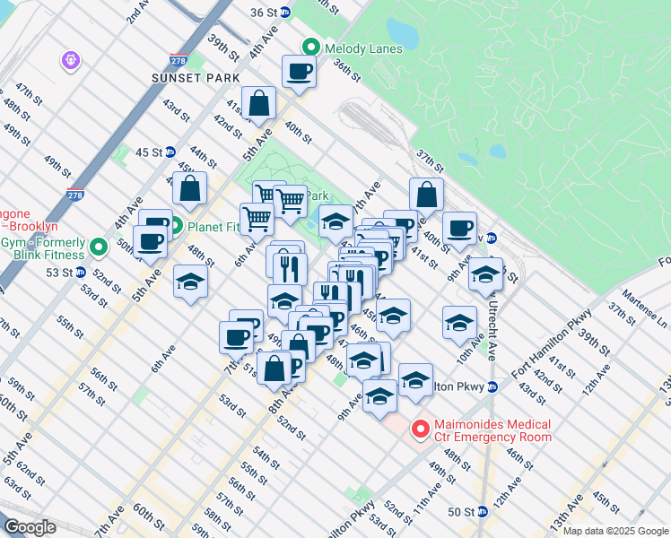 map of restaurants, bars, coffee shops, grocery stores, and more near 4401 7th Avenue in Brooklyn