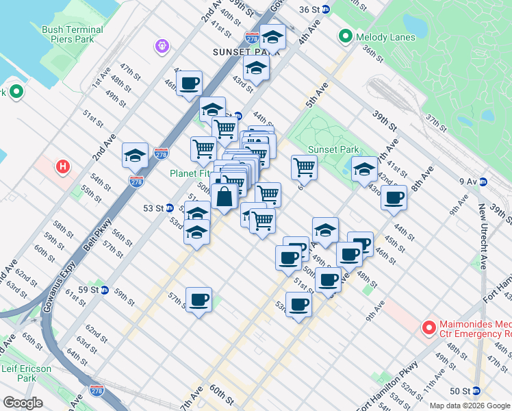 map of restaurants, bars, coffee shops, grocery stores, and more near 534 48th Street in Brooklyn