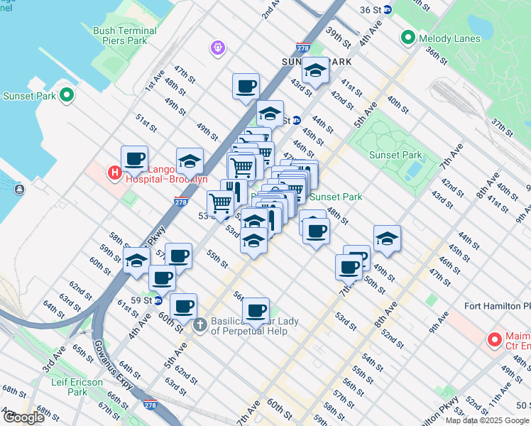 map of restaurants, bars, coffee shops, grocery stores, and more near 450 50th Street in Brooklyn
