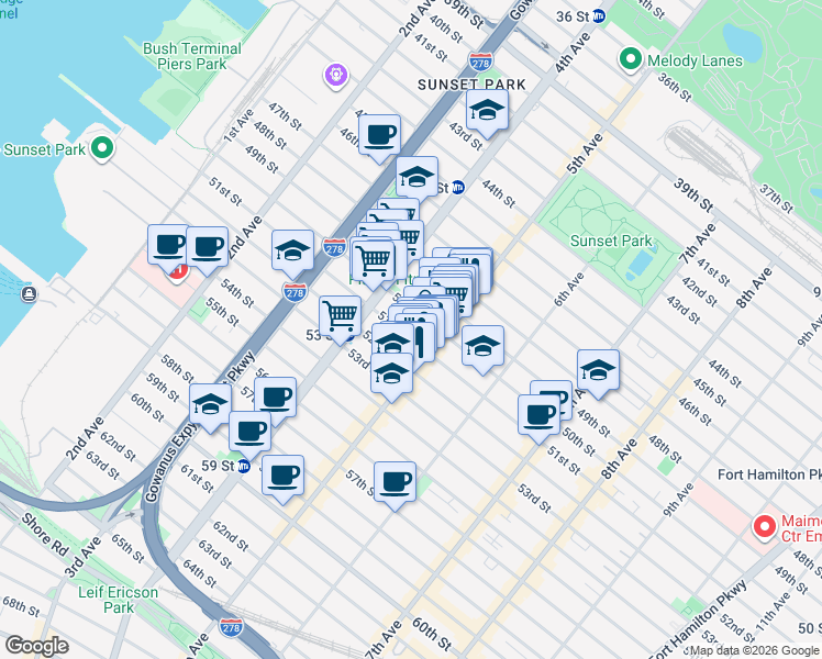 map of restaurants, bars, coffee shops, grocery stores, and more near 450 50th Street in Brooklyn