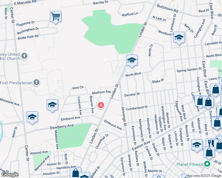 map of restaurants, bars, coffee shops, grocery stores, and more near 2765 Madison Avenue in Bethlehem