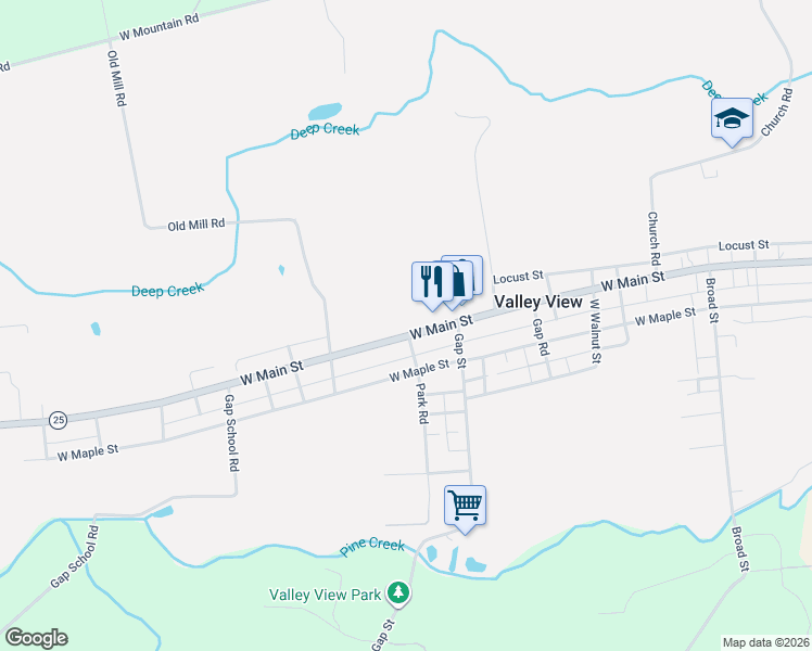 map of restaurants, bars, coffee shops, grocery stores, and more near 1324 West Main Street in Valley View