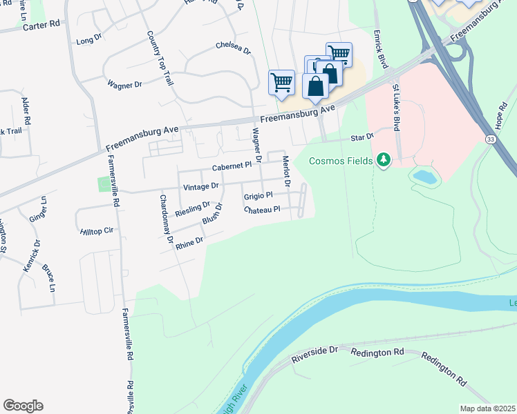 map of restaurants, bars, coffee shops, grocery stores, and more near 1804 Chateau Place in Easton