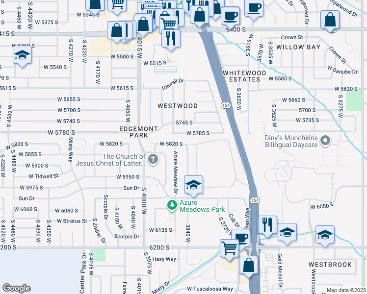 map of restaurants, bars, coffee shops, grocery stores, and more near 3853 West 5820 South in Salt Lake City