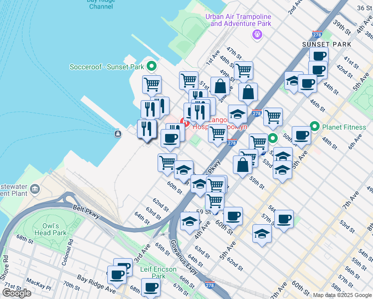 map of restaurants, bars, coffee shops, grocery stores, and more near 5605 2nd Avenue in Brooklyn