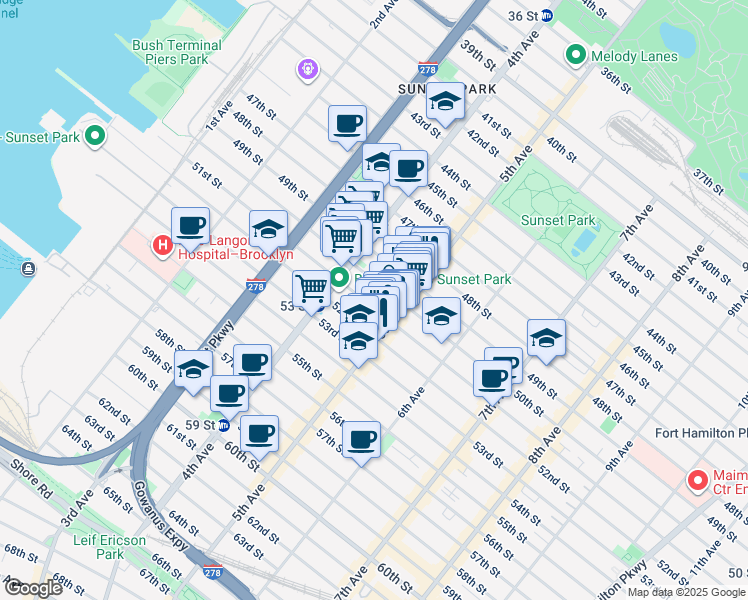 map of restaurants, bars, coffee shops, grocery stores, and more near 451 51st Street in Brooklyn
