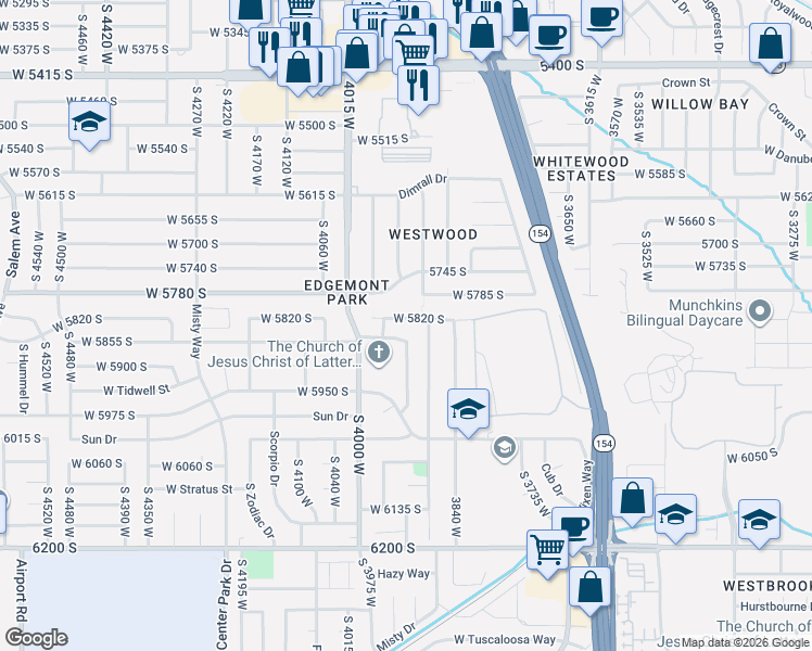 map of restaurants, bars, coffee shops, grocery stores, and more near 3923 West 5820 South in Salt Lake City