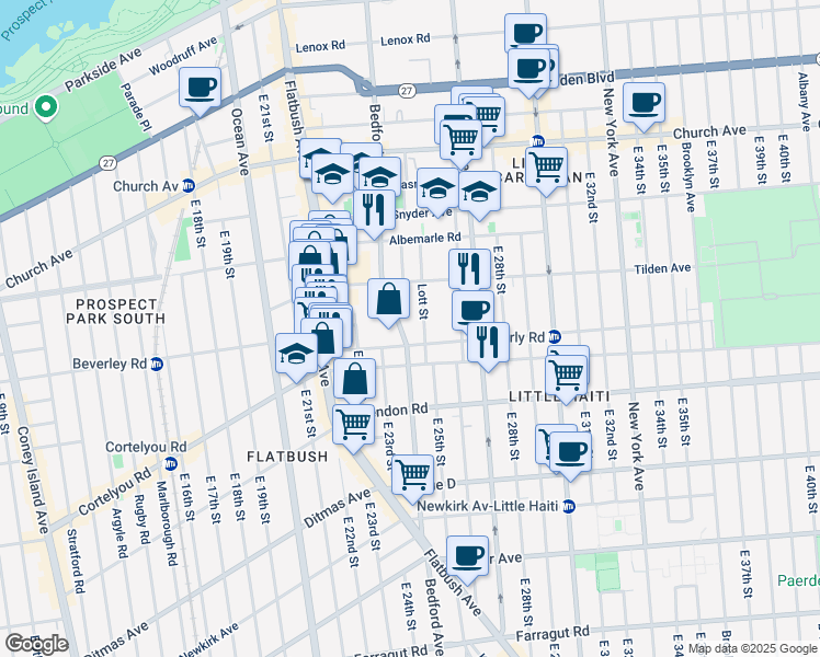 map of restaurants, bars, coffee shops, grocery stores, and more near 2391 Bedford Avenue in Brooklyn