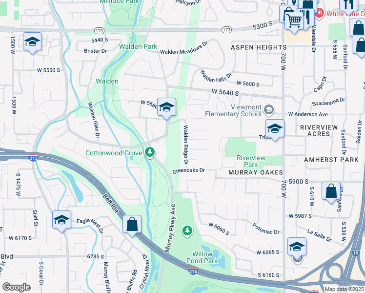 map of restaurants, bars, coffee shops, grocery stores, and more near 5834 Walden Ridge Drive in Murray