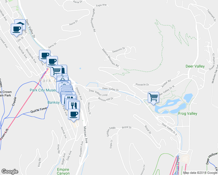 map of restaurants, bars, coffee shops, grocery stores, and more near 601 Sunnyside Drive in Park City