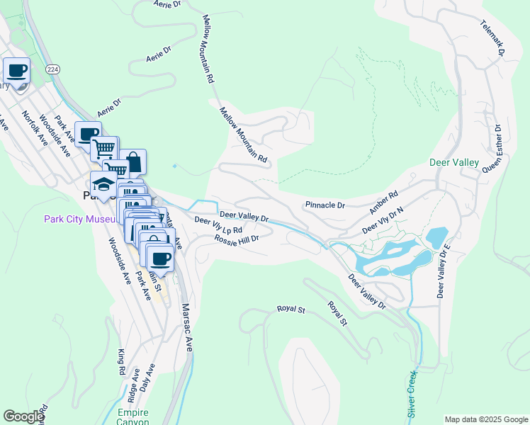 map of restaurants, bars, coffee shops, grocery stores, and more near 601 Sunnyside Drive in Park City