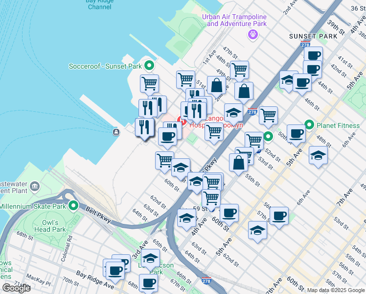 map of restaurants, bars, coffee shops, grocery stores, and more near 5603 2nd Avenue in Brooklyn